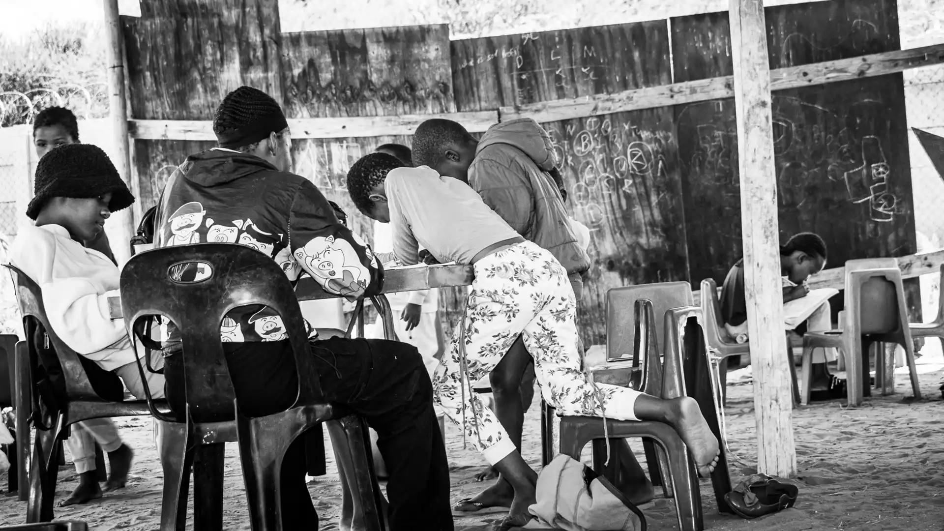 Children and young people take part in an interactive group activity at Lehikeng Trust, building confidence, communication, and teamwork through mentorship and life skills development.
